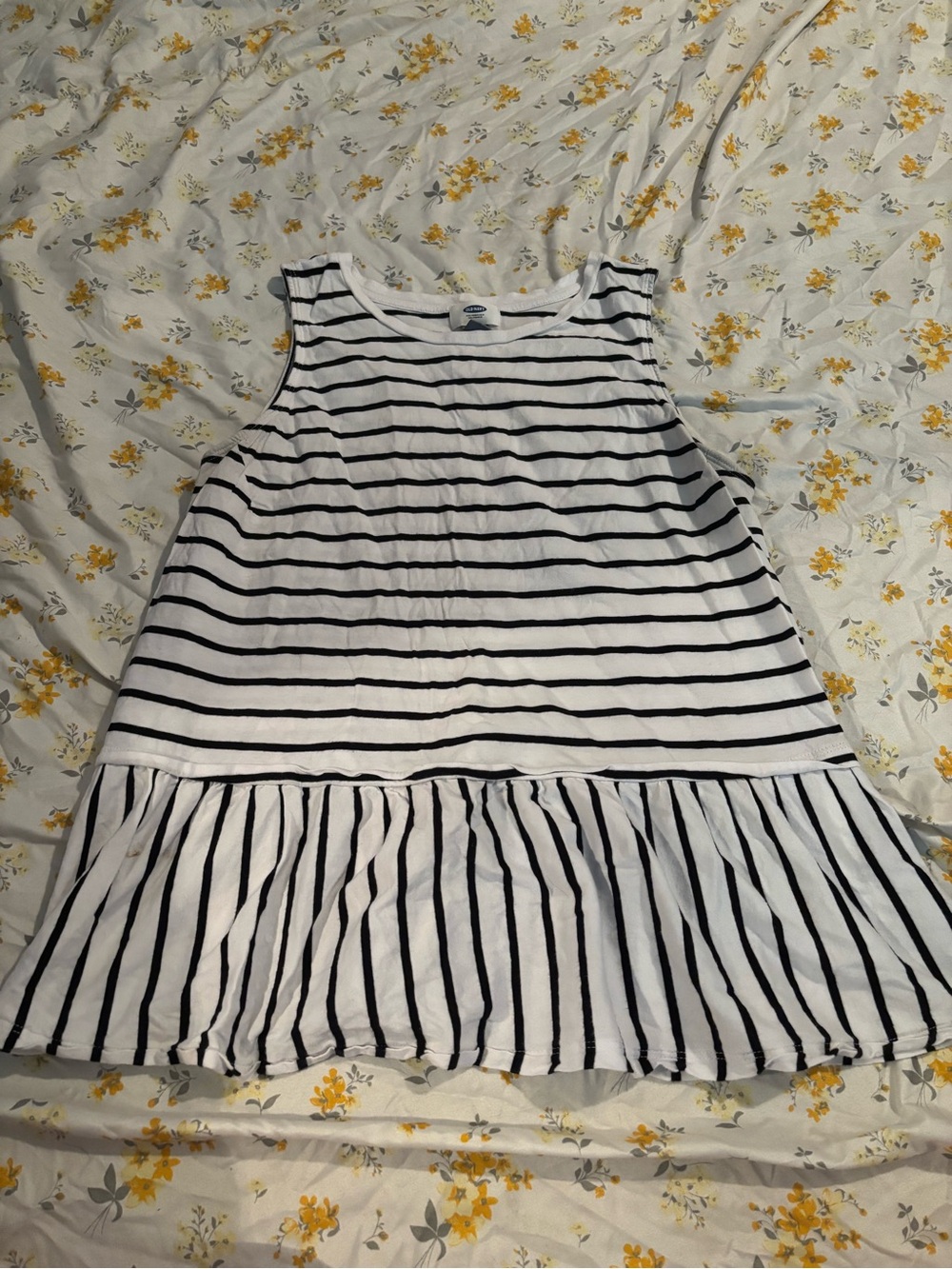 Old Navy White & Black Striped Sleeveless Peplum Top
